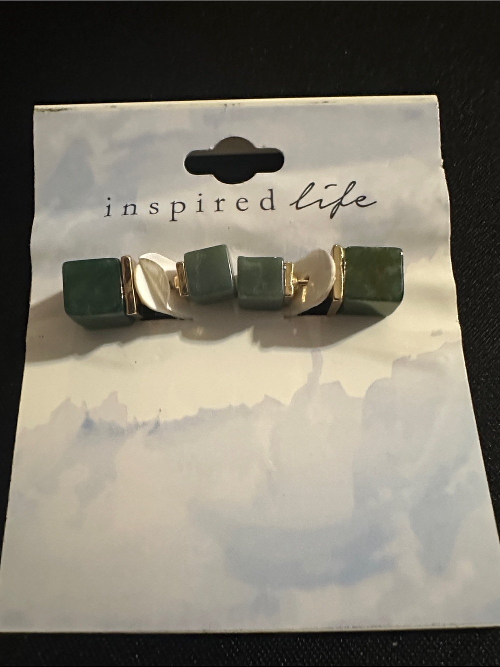 Inspire Green Cube front and back Accent Earrings
#66